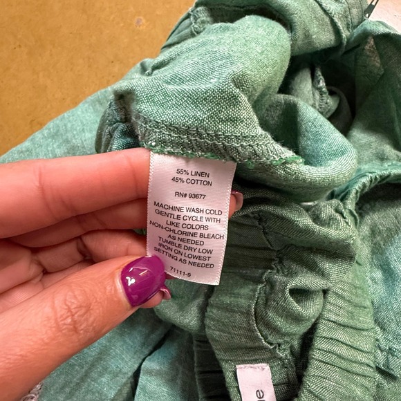 NWT 100% Linen Women's Green Linen Blend Elastic Waist Drawstring‎ Pants Size ST - Picture 5 of 5